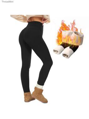 Fleece Lined Thermal Leggings High Waist Tummy Control Winter Warm